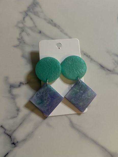 Large Marble Earrings - purple/green