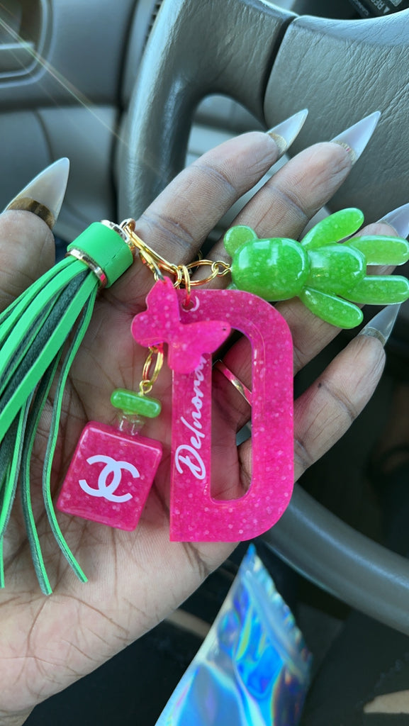 Personalized Pink Marble Monogram Keychain