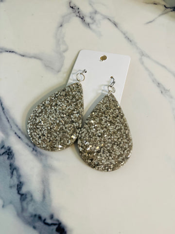 Large Teardrop Earrings - silver glass