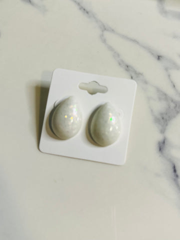 Teardrop Post Earrings - white glitter